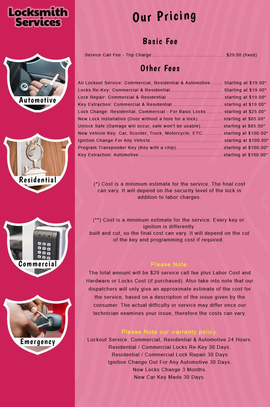Belmar NJ Locksmith Store Belmar, NJ 732-440-7014 - price-list-c-18